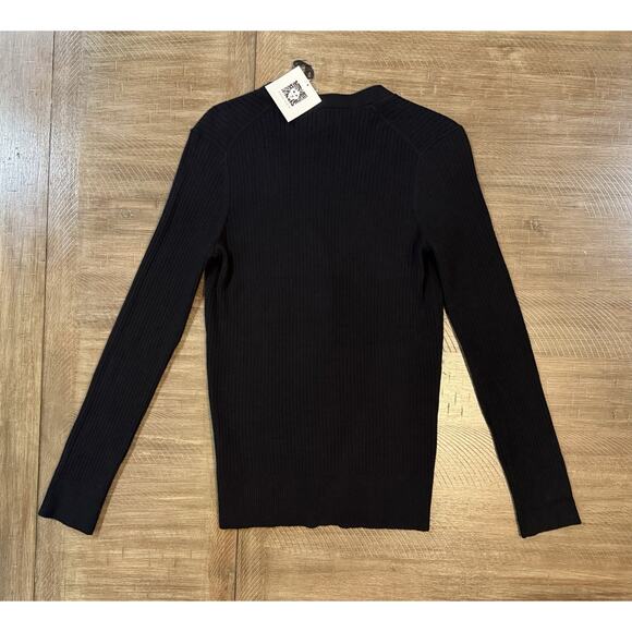 NWT Anne Klein Black Ribbed Long Sleeve Button Up Sweater Top Womens Size Small - Picture 13 of 14